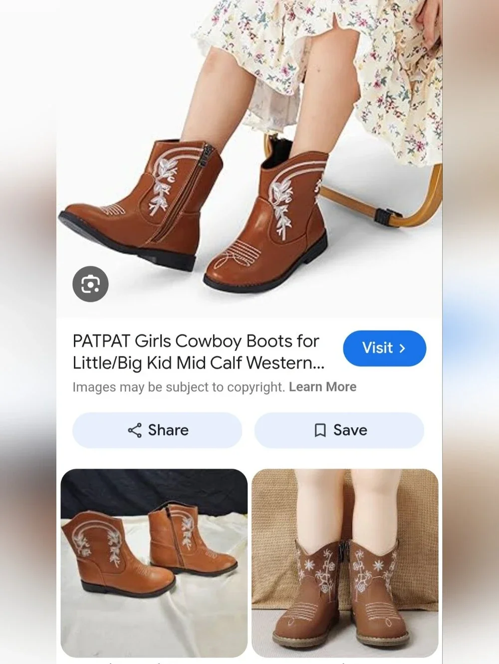 New PatPat Cowboy Boots~Mid-Calf~Brown~Western~Girls~Size 3.5